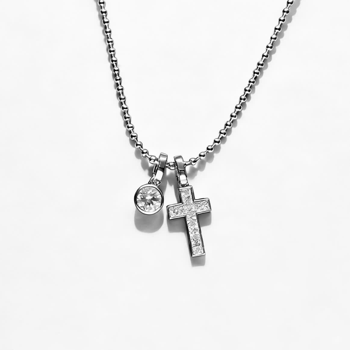 Chrome Hearts Silver Cross and Round Diamond Pendant Necklace